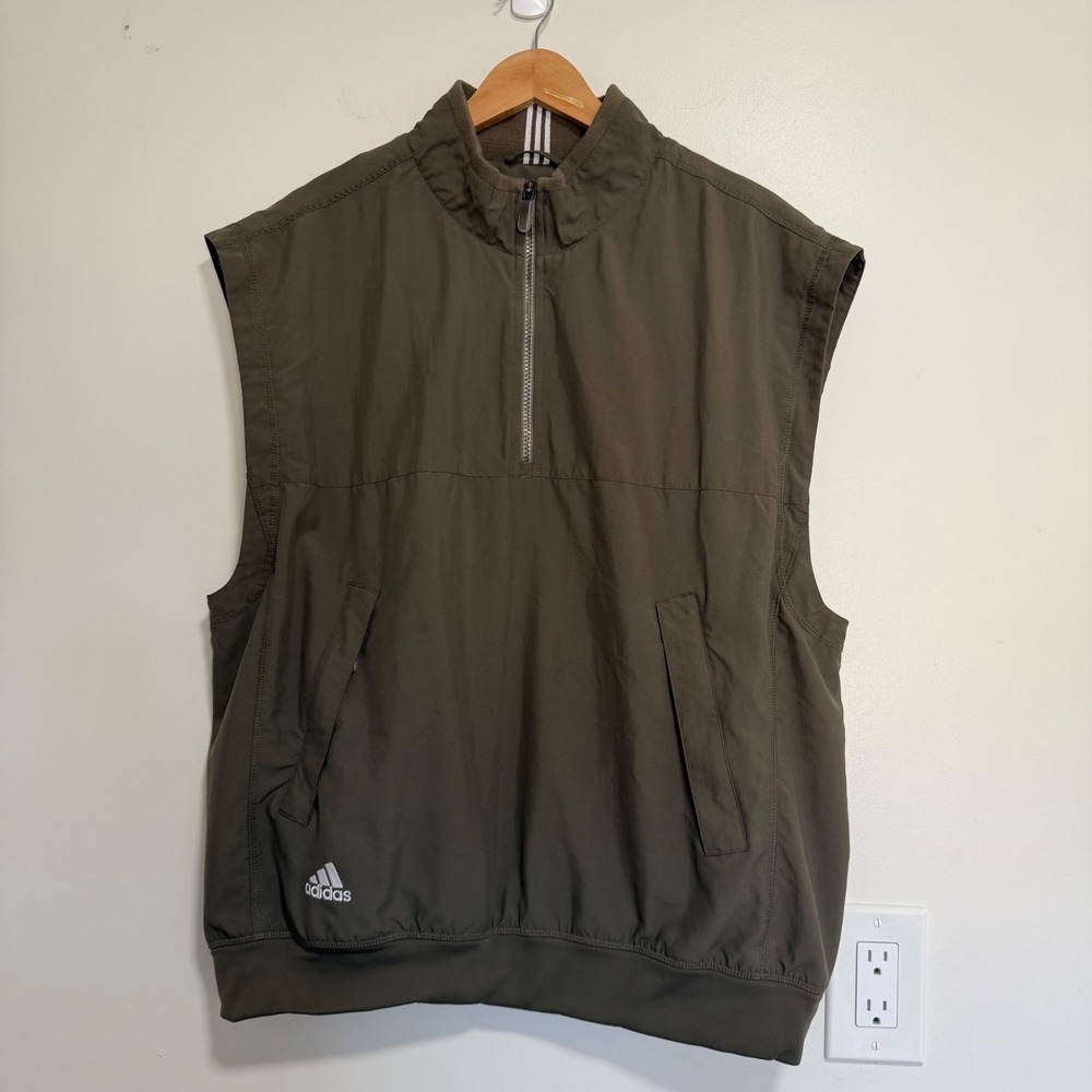 Adidas ClimaShell Wind Golf Vest Mens Large Olive Green Quarter Zip Pullover